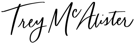logo displaying Trey McAlister's name in large black stylish font